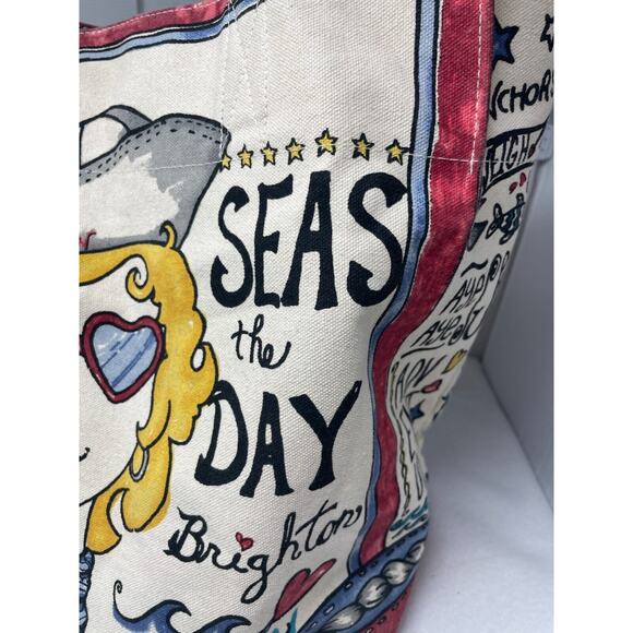 Brighton Canvas Tote Seas The Day Anchor Nautical‎ Tote Beach Bag Beach Core - Picture 2 of 8